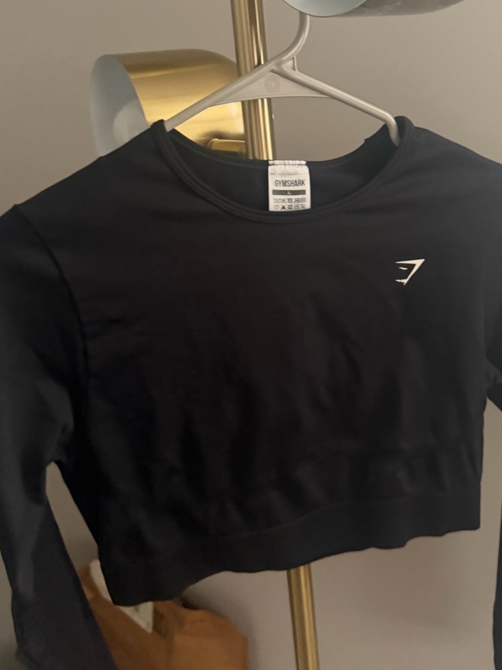 Gymshark Black Cropped Performance Tee with White Logo